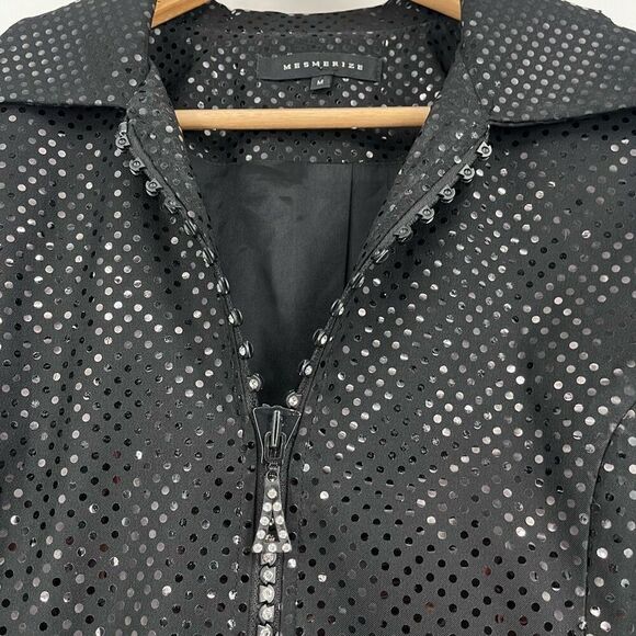 Mesmerize Zip Up Jacket Sparkly Sequin Collared Long Sleeve Black Womens Medium - Picture 8 of 8